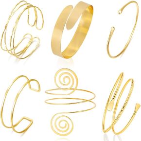 COLOYAN 6PCS Gold Arm Cuff Upper Arm Cuff Bracelets for Women Open Upper Arm Cuff Bangle Adjustable Armband Set Jewelry