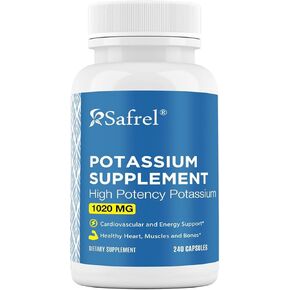 Safrel Potassium Supplement, 1020 mg,120 Servings, 240 Vegeterian Capsules, Non-GMO, Gluten Free, Made in USA