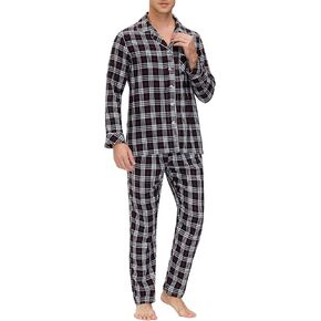 MoFiz Men's Cotton Pajamas Sets Sleepwear Long Sleeve Button Down Loungewear with Pants Soft Pjs Lounge Set with Pockets