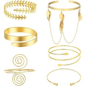 6 Pieces Gold Arm Cuff Jewelry Upper Arm Cuff Bracelets Bangle Adjustable Armband Set for Women