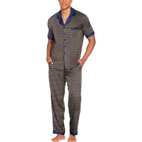 Ekouaer Men Satin Silk Pajamas Set 2 Piece Button Down Sleepwear Long Pants Loungewear with Pockets
