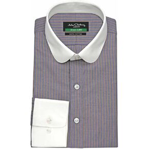 Mens Penny Collar Shirt Shelby Blue Brown Stripe 1930s Fashion Vintage Lines 100% Cotton Edwardian Club Round Shelby Blinders