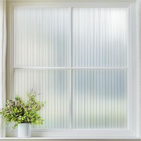 Haton Reeded Glass Window Privacy Film, Frosted Glass Window Film, Static Cling UV Blocking Stickers, Decorative Removable Cover for Bathroom Door Office, Non Adhesive 17.5" x 78.7"