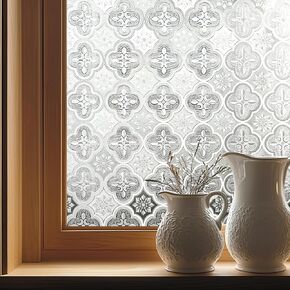 OHTMERU Window Privacy Film Decorative Window Film for Bathroom,Front Door,Home, Static Cling Stained Glass Sticker Opaque Heat Control UV Blocking Non Adhesive Flowering Crabapple 17.5x78.7 inches