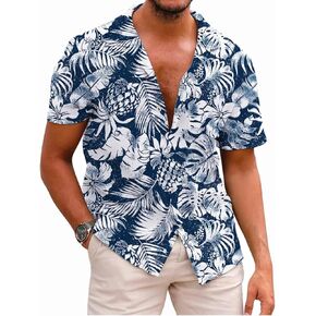 Mens Hawaiian Shirts Short Sleeve Button Down Tropical Beach Summer V Neck Shirt