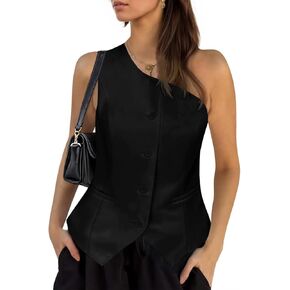 جرس Cicy Womens واحد السترة الكتف سترة الصيف الزر لأسفل صدرية العمل العصرية. in Kuwait