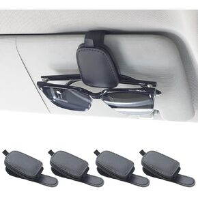 Yuoyar 4 Packs Sunglasses Holders for Car Visor - Magnetic Leather Sunglasses Holder and Ticket Card Clip - Car Visor Accessories (4Pcs Black)