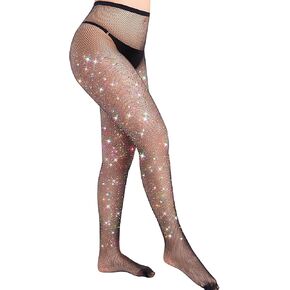 Sparkly Tights Fishnet Stockings for Women, Glitter Rhinestone Tights Fish Net Stocking Mesh Night Party Pantyhose