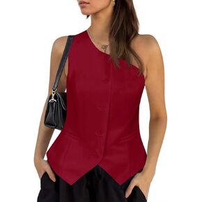 Cicy Bell Womens One Shoulder Blazer Vest Summer Fitted Button Down Waistcoat Trendy Work Sleeveless Suit Tops