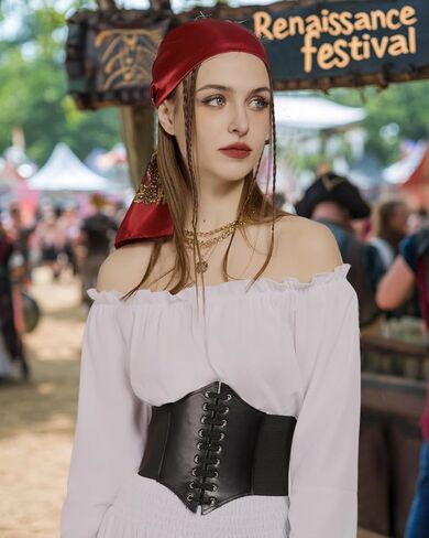 Kasahara 4 PCS Pirate Assume Assumeory Women Pirate Hat Head Chickband Wrapp Wrap Pirate Corset Belt Eye Patch Netclace in Kuwait
