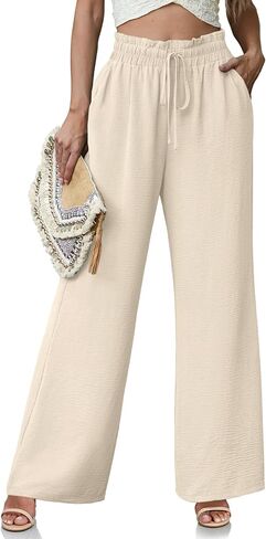 Women's High Waisted Wide Leg Pants Flowy Palazzo Pants Work Casual Tie Knot Pants with Pockets in Saudi Arabia