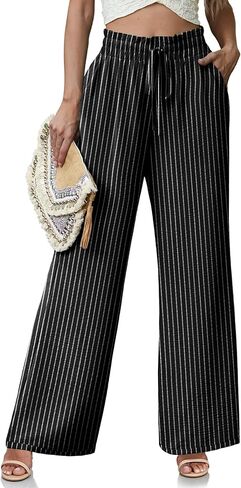 Women's High Waisted Wide Leg Pants Flowy Palazzo Pants Work Casual Tie Knot Pants with Pockets in Saudi Arabia