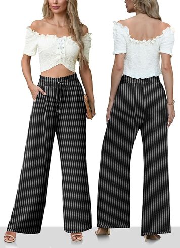 Women's High Waisted Wide Leg Pants Flowy Palazzo Pants Work Casual Tie Knot Pants with Pockets in Saudi Arabia
