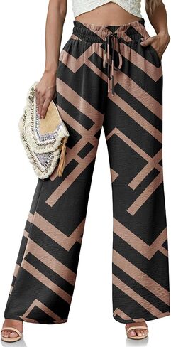 Women's High Waisted Wide Leg Pants Flowy Palazzo Pants Work Casual Tie Knot Pants with Pockets in Saudi Arabia