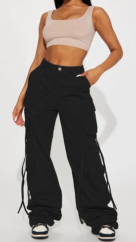 Women Y2k High Waisted Straight Leg Relaxed Fit Cargo Pants with 6 Pockets Streetwear Concert Dance Outfit in Kuwait