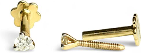 1.40mm - 2.5mm/0.01ct - 0.06 ct diamond 14k أصفر/أبيض/وردة الذهب دبوس الأنف | معتمدة G Color VS2-SI1 Clarity Three Prong 16G L Wire Percing Jewelery ، spish spertum stud for Women in Saudi Arabia