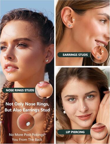 SAILIMUE 14K Gold Filled Threadless Nose Rings Studs - 20G 18G 16G Nose Rings for Women Men Hypoallergenic Surgical Steel Threadless Flat Back Earrings Nose Nostril Medusa Helix Tragus Piercing Jewelry Small Push in Flat Back Nose Studs in Saudi Arabia