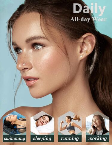 SAILIMUE 14K Gold Filled Threadless Nose Rings Studs - 20G 18G 16G Nose Rings for Women Men Hypoallergenic Surgical Steel Threadless Flat Back Earrings Nose Nostril Medusa Helix Tragus Piercing Jewelry Small Push in Flat Back Nose Studs in Saudi Arabia