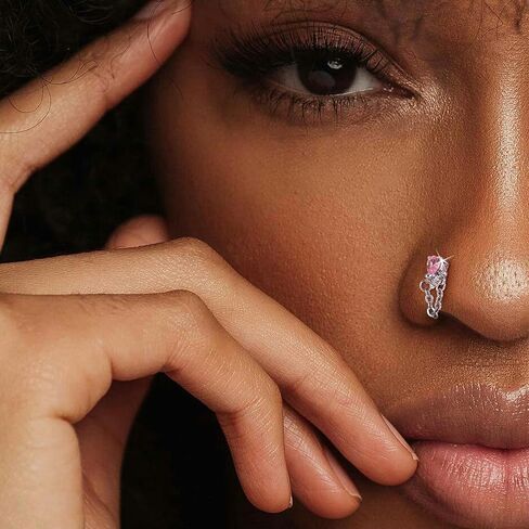 Drperfect Nose Rings L Shaped Nose Studs Ring Hypoallergenic Stainless Steel Nose Ring-Dangle CZ Butterfly Flower Nose Studs Hoops Piercings Jewelry Gift for Women Men 20G Pink/Blue/Clear in Saudi Arabia