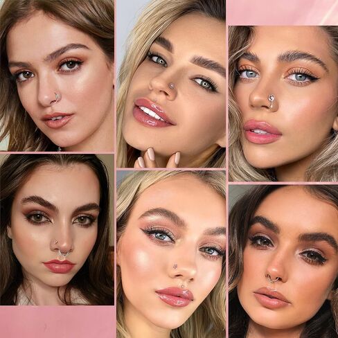 Drperfect Nose Rings L Shaped Nose Studs Ring Hypoallergenic Stainless Steel Nose Ring-Dangle CZ Butterfly Flower Nose Studs Hoops Piercings Jewelry Gift for Women Men 20G Pink/Blue/Clear in Saudi Arabia