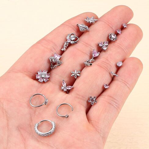 Drperfect Nose Rings L Shaped Nose Studs Ring Hypoallergenic Stainless Steel Nose Ring-Dangle CZ Butterfly Flower Nose Studs Hoops Piercings Jewelry Gift for Women Men 20G Pink/Blue/Clear in Saudi Arabia