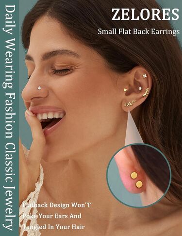 20G/16G Threadless Flat Back Earrings for Women 316L Surgical Steel Push in CZ Cartilage Stud Earrings Hypoallergenic Nose Rings Studs Conch Tragus Body Piercing Jewelry 6mm 7mm 8mm Length in Saudi Arabia