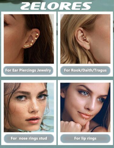 20G/16G Threadless Flat Back Earrings for Women 316L Surgical Steel Push in CZ Cartilage Stud Earrings Hypoallergenic Nose Rings Studs Conch Tragus Body Piercing Jewelry 6mm 7mm 8mm Length in Saudi Arabia