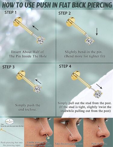 20G/16G Threadless Flat Back Earrings for Women 316L Surgical Steel Push in CZ Cartilage Stud Earrings Hypoallergenic Nose Rings Studs Conch Tragus Body Piercing Jewelry 6mm 7mm 8mm Length in Saudi Arabia