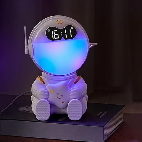 Astronaut Kids Sunrise Alarm Clock, 7 Dimmable Light Wake Clock for Teens, White Noise Bluetooth Speaker with 9 Soothing Sounds, Best Modern Alarm Clock for Heavy Sleepers, Adults, Boys in Bedroom in Saudi Arabia