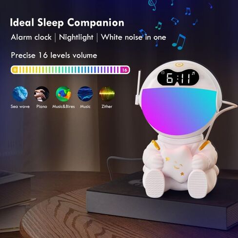 Astronaut Kids Sunrise Alarm Clock, 7 Dimmable Light Wake Clock for Teens, White Noise Bluetooth Speaker with 9 Soothing Sounds, Best Modern Alarm Clock for Heavy Sleepers, Adults, Boys in Bedroom in Saudi Arabia