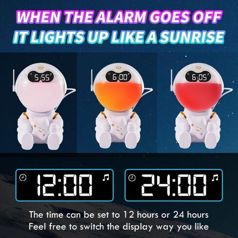 Astronaut Kids Sunrise Alarm Clock, 7 Dimmable Light Wake Clock for Teens, White Noise Bluetooth Speaker with 9 Soothing Sounds, Best Modern Alarm Clock for Heavy Sleepers, Adults, Boys in Bedroom in Saudi Arabia