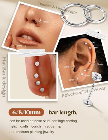 20G/18G حلقات الأنف حلقات أنف للنساء الرجال - 14K مملوءة بالذهب مسطح الأزرار أنف خاتم الأنف الأطواق ذات الصلب الجراحي لجراحة الفولاذ. in Kuwait