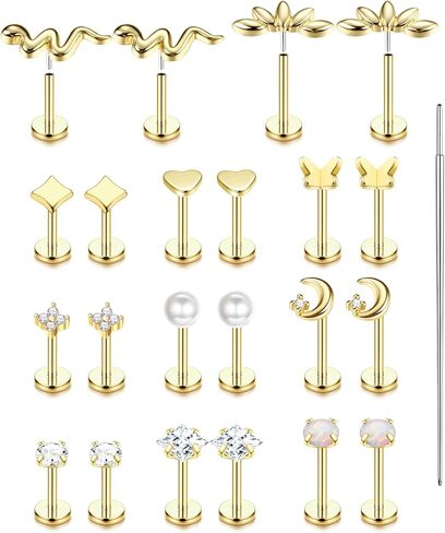 20G/16G Threadless Flat Back Earrings for Women 316L Surgical Steel Push in CZ Cartilage Stud Earrings Hypoallergenic Nose Rings Studs Conch Tragus Body Piercing Jewelry 6mm 7mm 8mm Length in Saudi Arabia