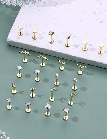 20G/16G Threadless Flat Back Earrings for Women 316L Surgical Steel Push in CZ Cartilage Stud Earrings Hypoallergenic Nose Rings Studs Conch Tragus Body Piercing Jewelry 6mm 7mm 8mm Length in Saudi Arabia