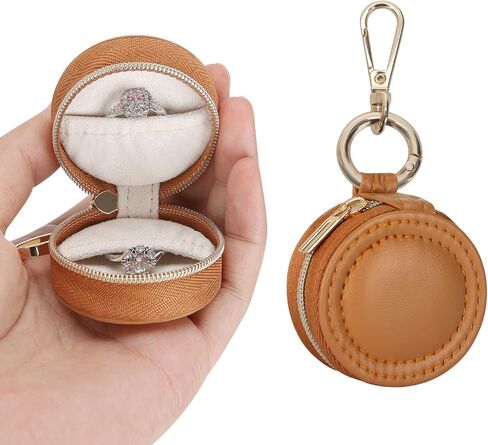 Jewelry Ring Holder Box with Keychain, Portable Gym Jewelry Storage Box Case, Small Travel Ring Earring Stud Necklace Storage Case (White) in Kuwait
