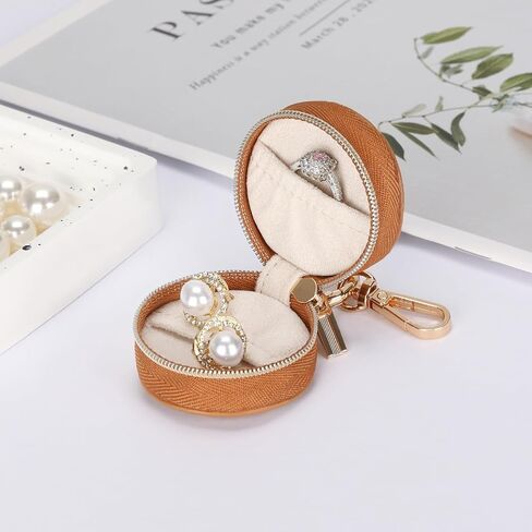 Jewelry Ring Holder Box with Keychain, Portable Gym Jewelry Storage Box Case, Small Travel Ring Earring Stud Necklace Storage Case (White) in Kuwait