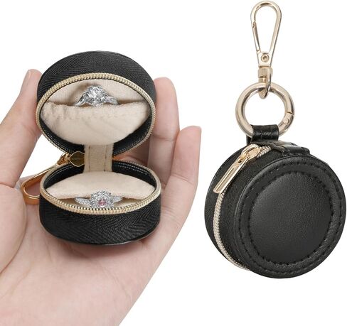 Jewelry Ring Holder Box with Keychain, Portable Gym Jewelry Storage Box Case, Small Travel Ring Earring Stud Necklace Storage Case (White) in Kuwait