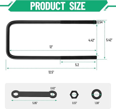 12 inch Square Bend U-Bolt Kits, Heavy Duty Steel Square U-Bolts with 6 inch Tie Plates for Truck Chassis in Saudi Arabia