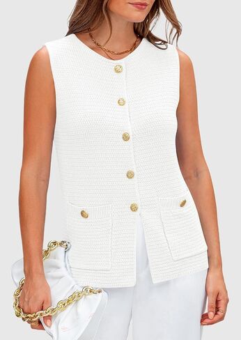 PRETTYGARDEN Women's Knit Sweater Vest 2025 Summer Sleeveless Button Down Tank Tops Trendy Business Casual Outfits in Kuwait