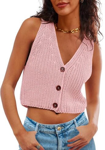 Saodimallsu Womens سترة السترة سترة V Vest V Beck Button أسفل Y2K محصول متماسكة الصيف العصرية العليا in Kuwait