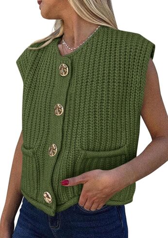 PRETTYGARDEN Women's Summer Sweaters Vest 2025 Sleeveless Button Down Cropped Pockets Chunky Knit Cardigan Trendy Tank Tops in Kuwait