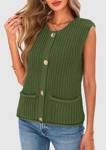 PRETTYGARDEN Women's Summer Sweaters Vest 2025 Sleeveless Button Down Cropped Pockets Chunky Knit Cardigan Trendy Tank Tops in Kuwait