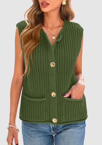 PRETTYGARDEN Women's Summer Sweaters Vest 2025 Sleeveless Button Down Cropped Pockets Chunky Knit Cardigan Trendy Tank Tops in Kuwait