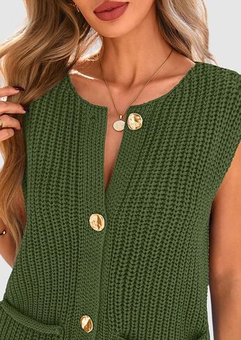 PRETTYGARDEN Women's Summer Sweaters Vest 2025 Sleeveless Button Down Cropped Pockets Chunky Knit Cardigan Trendy Tank Tops in Kuwait