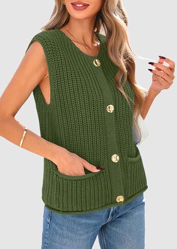 PRETTYGARDEN Women's Summer Sweaters Vest 2025 Sleeveless Button Down Cropped Pockets Chunky Knit Cardigan Trendy Tank Tops in Kuwait