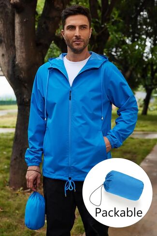 COOFANDY Rain Jacket Men Packable Waterproof Raincoat with Hood Lightweight Windbreaker for Hiking Cycling Golf in Saudi Arabia