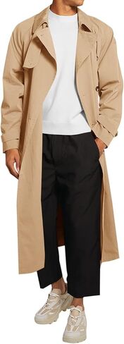 Runcati Mens Trench Coat Double Breasted Belted Windbreaker Jackets Lapel Lightweight Long Jacket Casual Overcoat in Saudi Arabia