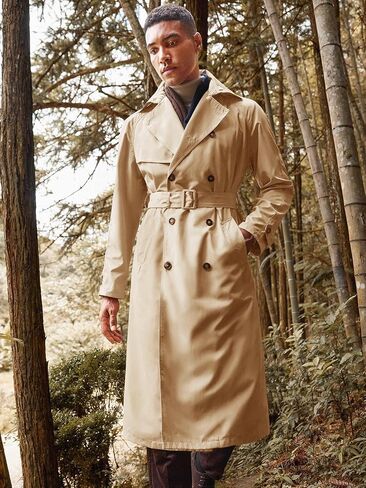Runcati Mens Trench Coat Double Breasted Belted Windbreaker Jackets Lapel Lightweight Long Jacket Casual Overcoat in Saudi Arabia