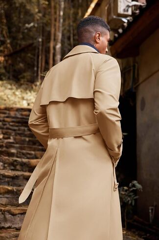 Runcati Mens Trench Coat Double Breasted Belted Windbreaker Jackets Lapel Lightweight Long Jacket Casual Overcoat in Saudi Arabia