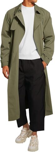 Runcati Mens Trench Coat Double Breasted Belted Windbreaker Jackets Lapel Lightweight Long Jacket Casual Overcoat in Saudi Arabia